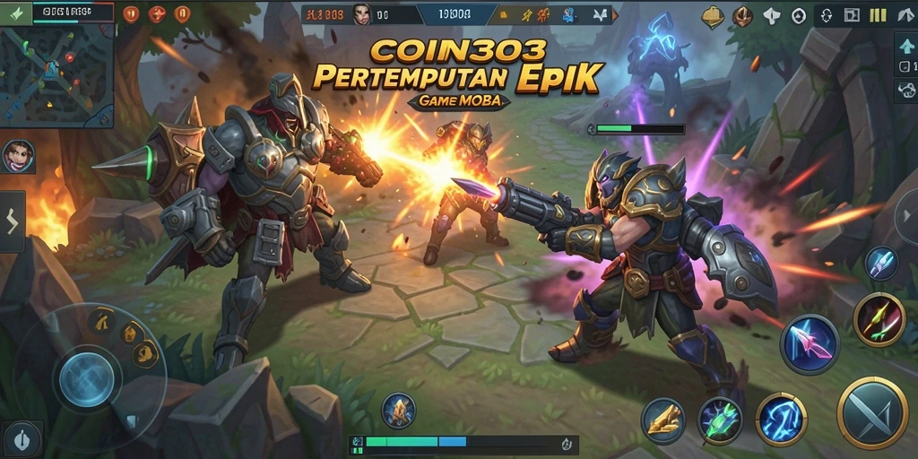 Screenshot gameplay COIN303 yang menunjukkan pertarungan epik antar pahlawan.