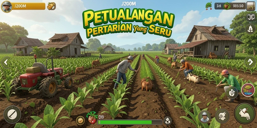 Tangkapan layar gameplay yang menunjukkan keseruan bertani di J200M.