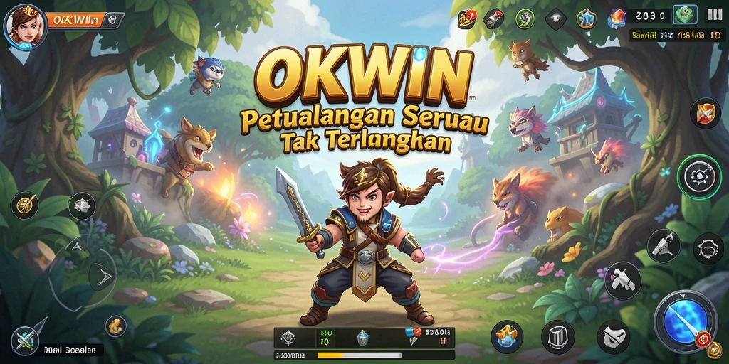 Tampilan gameplay petualangan OKWIN yang seru dan penuh aksi.