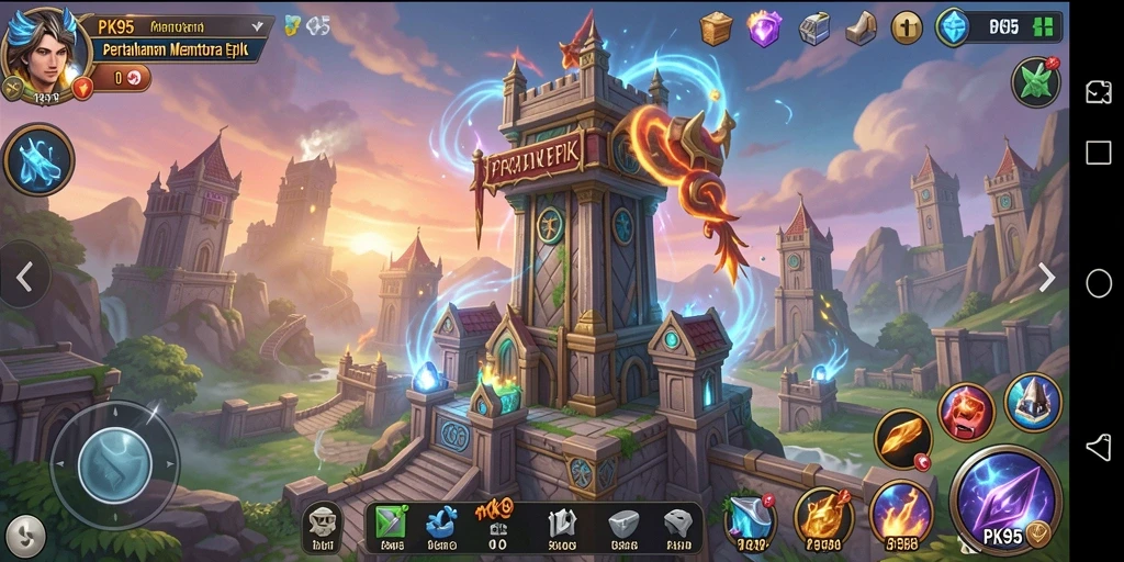 Tampilan menara dan musuh dalam game Tower Defense yang seru.