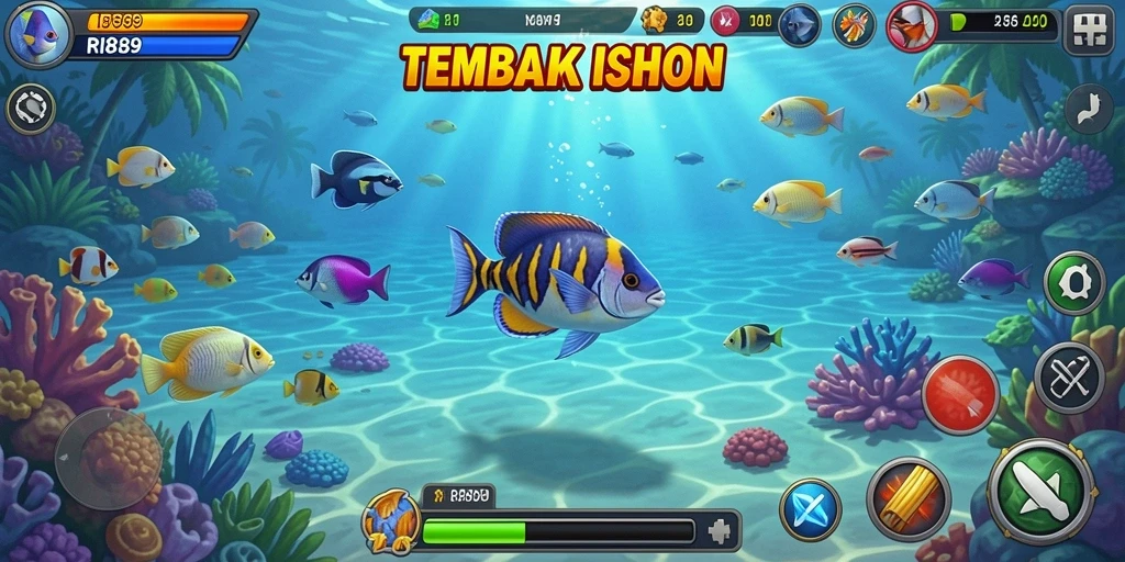 Gameplay seru menembak ikan berwarna-warni di RI889.