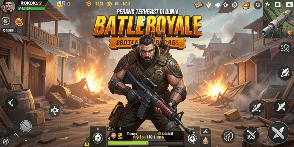 Screenshot ROKOK88 menampilkan pertempuran seru di arena Battle Royale.